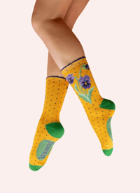 Spring Pansies Bamboo Crew Socks