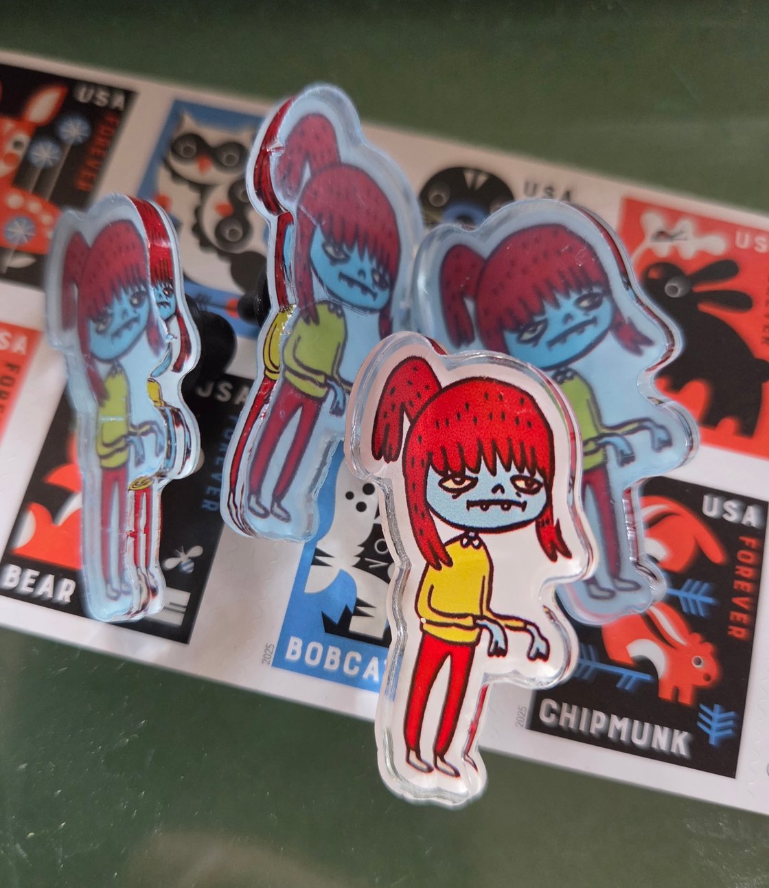Image of Acrylic pin + hand drawn sticker 