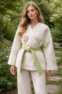Image 1 of Rhinestone Embellished Embroidered Kimono Quilt Coat