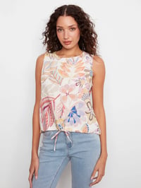 Printed Sleeveless Linen Blend Top With Drawcord - Maui
