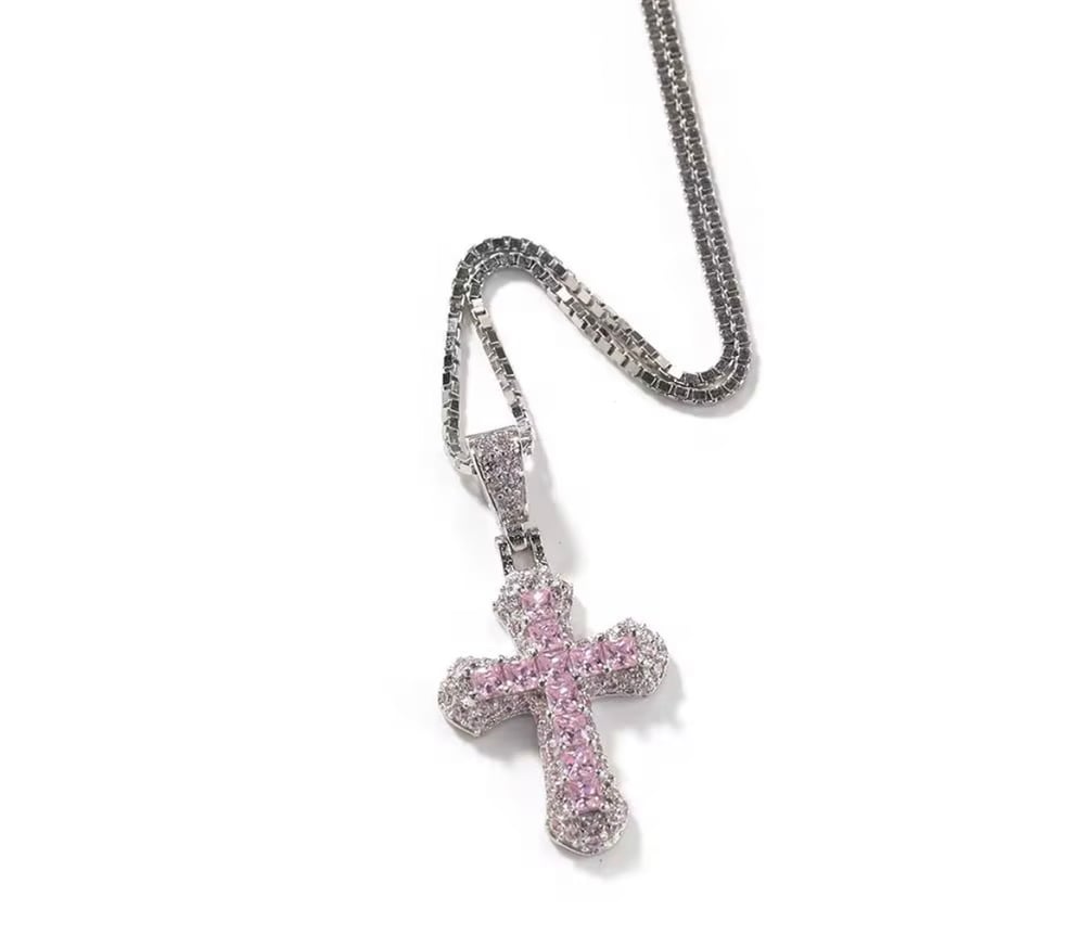 Image of Pink Cross Bling Necklace 