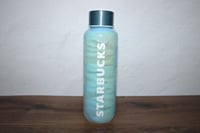 Image 1 of Starbucks Iridescent Aqua Luster Glass Water Bottle Wave Art 20oz