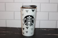 Image 1 of STARBUCKS Black and White Heart Ceramic Tumbler 12oz