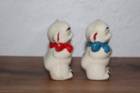 Image 2 of Vintage Shawnee Bear Salt Pepper Shakers Red Blue Bow Ceramic 3”