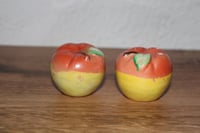 Image 2 of Vintage Japan Ceramic Apple Salt &amp; Pepper Shakers MCM Whimsical And Kitschy