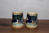 Image 2 of Vintage Elk in Forest Natural Bridge VA Beer Stein Salt &amp; Pepper Shakers Japan