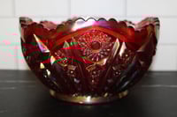 Image 3 of Vintage Red Carnival Glass Bowl Iridescent Starburst Pattern