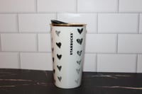 Image 3 of STARBUCKS Black and White Heart Ceramic Tumbler 12oz