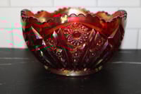 Image 4 of Vintage Red Carnival Glass Bowl Iridescent Starburst Pattern