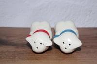 Image 5 of Vintage Shawnee Bear Salt Pepper Shakers Red Blue Bow Ceramic 3”