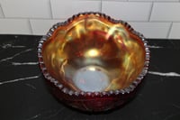 Image 5 of Vintage Red Carnival Glass Bowl Iridescent Starburst Pattern