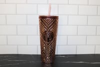 Image 1 of Starbucks Rose Gold Jeweled Venti Tumbler 24oz Metallic Cold Cup