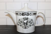 Image 1 of Grace Teaware Skull Teapot Gothic Black White Gold Trim Porcelain