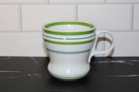 Image 1 of Starbucks 2007 White Coffee Mug Green Band Blue Stripes 12oz