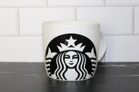 Image 1 of Starbucks Coffee Mug White with Black Mermaid Logo Siren 14oz