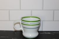 Image 3 of Starbucks 2007 White Coffee Mug Green Band Blue Stripes 12oz