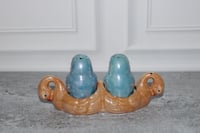 Image 3 of Vtg Porcelain Lusterware Birds Swan Base Hand Paint Japan Salt &amp; Pepper Shakers