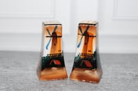 Image 1 of Vintage Japanese Luster Porcelain Salt &amp; Pepper Shakers Windmill Orange Pink