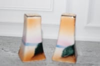 Image 3 of Vintage Japanese Luster Porcelain Salt &amp; Pepper Shakers Windmill Orange Pink
