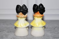 Image 4 of Vintage Enesco Salt &amp; Pepper Shakers Set 2 Prayer Girls yellow black bow 1960's