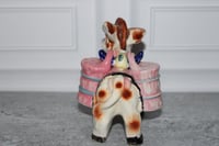Image 4 of Vintage Donkey Salt and Pepper Shaker Set 1960s Ceramic Mule Pink Saddle Farm Decor