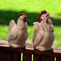 Image 6 of White With Gold Trim Rooster &amp; Hen Ceramic Salt And Pepper Shakers Vintage MCM