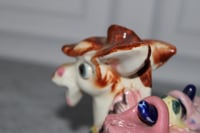 Image 7 of Vintage Donkey Salt and Pepper Shaker Set 1960s Ceramic Mule Pink Saddle Farm Decor