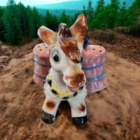 Image 10 of Vintage Donkey Salt and Pepper Shaker Set 1960s Ceramic Mule Pink Saddle Farm Decor
