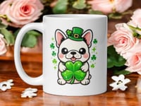 Image 1 of Kawaii French Bulldog Shamrock Mug: St. Patrick's Day Dog Lover Coffee Cup
