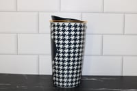 Image 2 of Starbucks Navy Gold Houndstooth Ceramic Tumbler 12oz