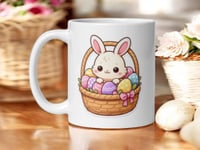 Image 1 of Easter Bunny Basket Mug: Kawaii Spring Coffee Cup with Pastel Eggs