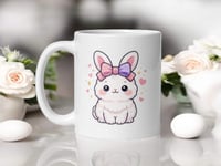 Image 1 of Kawaii Bunny Pastel Bow Mug: Easter Coffee Cup, Spring Ceramic Drinkware