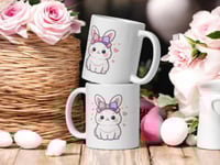 Image 2 of Kawaii Bunny Pastel Bow Mug: Easter Coffee Cup, Spring Ceramic Drinkware