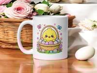Image 1 of Easter Chick in Basket Ceramic Mug – Kawaii Spring Coffee Cup