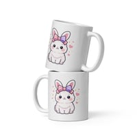 Image 4 of Kawaii Bunny Pastel Bow Mug: Easter Coffee Cup, Spring Ceramic Drinkware