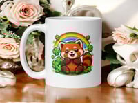 Image 1 of Kawaii Red Panda St. Patrick's Day Mug – Rainbow Shamrock Coffee Cup