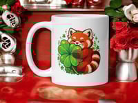 Image 1 of Red Panda Four Leaf Clover Ceramic Mug – Lucky Charm Coffee Cup