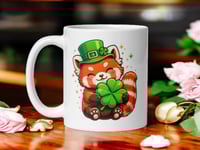 Image 1 of Red Panda Shamrock Mug: Kawaii St. Patrick's Day Ceramic Coffee Cup