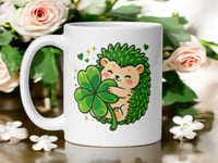 Image 1 of Hedgehog Four Leaf Clover Ceramic Mug – Lucky Charm Coffee Cup