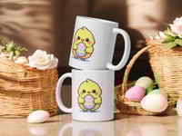 Image 2 of Kawaii Chick Holding Easter Egg Mug – Spring Coffee Cup