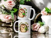 Image 2 of Kawaii Hedgehog St. Patrick's Day Mug: Rainbow Shamrock Coffee Cup