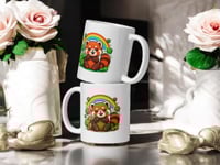 Image 2 of Kawaii Red Panda St. Patrick's Day Mug – Rainbow Shamrock Coffee Cup