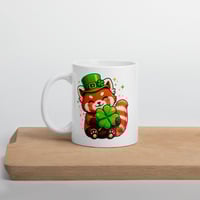 Image 3 of Red Panda Shamrock Mug: Kawaii St. Patrick's Day Ceramic Coffee Cup
