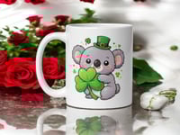 Image 1 of Kawaii Koala Shamrock Mug: St. Patrick's Day Coffee Cup for Koala Lovers