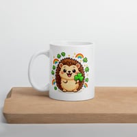 Image 3 of Kawaii Hedgehog St. Patrick's Day Mug: Rainbow Shamrock Coffee Cup