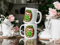 Image 2 of Kawaii Hedgehog Shamrock Mug: St. Patrick's Day Coffee Cup