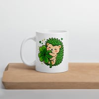 Image 3 of Hedgehog Four Leaf Clover Ceramic Mug – Lucky Charm Coffee Cup