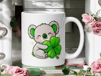 Image 1 of Koala Four Leaf Clover Ceramic Mug – Lucky Charm Coffee Cup