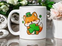 Image 1 of Kawaii Fox Four Leaf Clover Mug – St. Patrick’s Day Coffee Cup