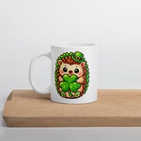 Image 3 of Kawaii Hedgehog Shamrock Mug: St. Patrick's Day Coffee Cup